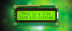 This is a character LCD display on a green background.