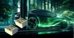 A graphic of SMP255 and SMP253 by YAGEO-KEMET and an electric vehicle.