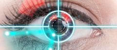 Security iris scanner on human eye.
